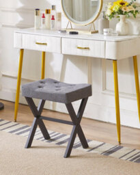 Oira U Shaped Linen Vanity Stool, X Leg Makeup Chair, Dark Gray Square Ottoman Seat Footrest Multi Use Small Side Table - thumbnail 4