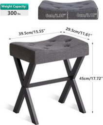 Oira U Shaped Linen Vanity Stool, X Leg Makeup Chair, Dark Gray Square Ottoman Seat Footrest Multi Use Small Side Table - thumbnail 3