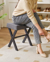 Oira U Shaped Linen Vanity Stool, X Leg Makeup Chair, Dark Gray Square Ottoman Seat Footrest Multi Use Small Side Table - thumbnail 6
