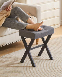 Oira U Shaped Linen Vanity Stool, X Leg Makeup Chair, Dark Gray Square Ottoman Seat Footrest Multi Use Small Side Table - thumbnail 5