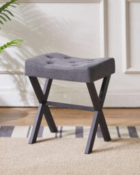Oira U Shaped Linen Vanity Stool, X Leg Makeup Chair, Dark Gray Square Ottoman Seat Footrest Multi Use Small Side Table - thumbnail 2
