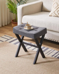 Oira U Shaped Linen Vanity Stool, X Leg Makeup Chair, Dark Gray Square Ottoman Seat Footrest Multi Use Small Side Table - thumbnail 8