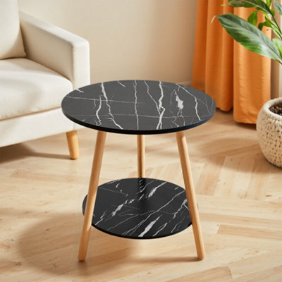 Living And Home Double-Tier Black Round Wooden Side Table - image 1