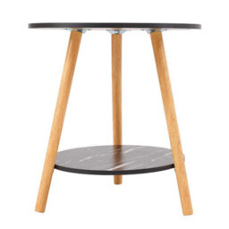 Living And Home Double-Tier Black Round Wooden Side Table - thumbnail 2