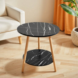 Living And Home Double-Tier Black Round Wooden Side Table - thumbnail 1