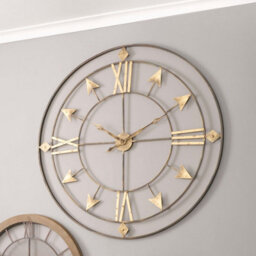 Pacific Lifestyle Graphite And Gold Metal Round Wall Clock Large