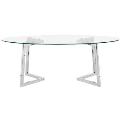 Beliani Silver Glass Coffee Table 120 X 60 Cm, Tempered Oval Glass Top With Polished Steel Legs - image 1
