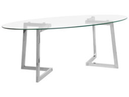 Beliani Silver Glass Coffee Table 120 X 60 Cm, Tempered Oval Glass Top With Polished Steel Legs - thumbnail 3