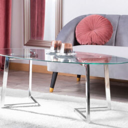 Beliani Silver Glass Coffee Table 120 X 60 Cm, Tempered Oval Glass Top With Polished Steel Legs - thumbnail 2