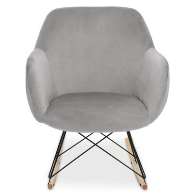 Orsina Small Grey Velvet Rocking Chair, Versatile Velvet Desk Chair, Backrest Velvet Armchair, Accent Armchair - image 1