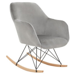 Orsina Small Grey Velvet Rocking Chair, Versatile Velvet Desk Chair, Backrest Velvet Armchair, Accent Armchair - thumbnail 2