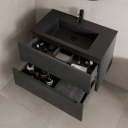 Affine 800mm Bathroom Cloakroom Vanity Unit Basin Sink Wall Hung Black Fluted Unit - thumbnail 3