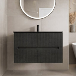 Aveli 800mm Bathroom Cloakroom Vanity Unit Basin Sink Wall Hung Black Fluted Unit