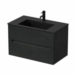 Affine 800mm Bathroom Cloakroom Vanity Unit Basin Sink Wall Hung Black Fluted Unit - thumbnail 4