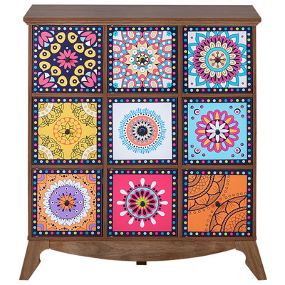 Wyld And Coco Moroccan-Style 9-Drawer Sideboard Multicolour Retro Boho Cabinet For Living Room - image 1