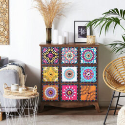 Wyld And Coco Moroccan-Style 9-Drawer Sideboard Multicolour Retro Boho Cabinet For Living Room - thumbnail 2