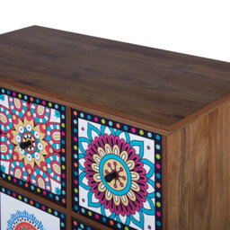 Wyld And Coco Moroccan-Style 9-Drawer Sideboard Multicolour Retro Boho Cabinet For Living Room - thumbnail 7