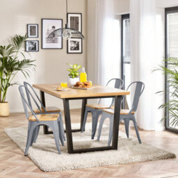 Furniturebox Uk 4 Seater Wood Dining Table - Cotswold 'oak' Herringbone Dining Table & 4 Grey Colton Wooden Seat Metal Chairs - thumbnail 1