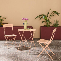 Sweeek - Round Bistro Garden Table, Steel, Folding + 2 Chairs, Pink 42.5X53X82 Cm - Balconea - thumbnail 3
