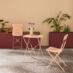 Sweeek - Round Bistro Garden Table, Steel, Folding + 2 Chairs, Pink 42.5X53X82 Cm - Balconea - thumbnail 7