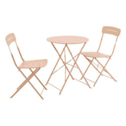 Sweeek - Round Bistro Garden Table, Steel, Folding + 2 Chairs, Pink 42.5X53X82 Cm - Balconea - thumbnail 2