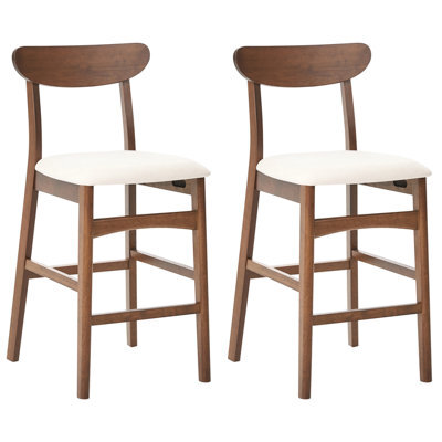Beliani Set Of 2 Bar Chairs Doyle Wood Brown/ Light Beige - image 1