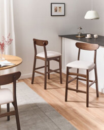 Beliani Set Of 2 Bar Chairs Doyle Wood Brown/ Light Beige - thumbnail 2