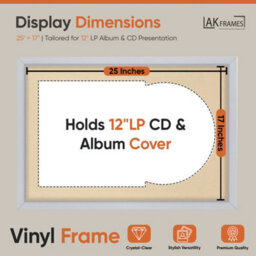"AK Frames 25X17"" Silver Sleek Vinyl Record Frame With Ivory Mount For 12 Inch Lp Cover & Disc - Overlapped Design" - thumbnail 2