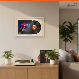 "AK Frames 25X17"" Silver Sleek Vinyl Record Frame With Ivory Mount For 12 Inch Lp Cover & Disc - Overlapped Design" - thumbnail 5