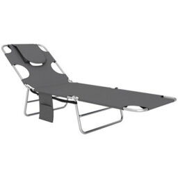 Outsunny Sun Lounger With Reading Hole, Folding Garden Lounger, Dark Grey - thumbnail 2