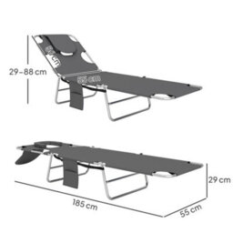 Outsunny Sun Lounger With Reading Hole, Folding Garden Lounger, Dark Grey - thumbnail 3