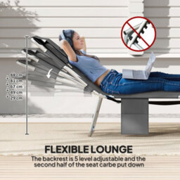 Outsunny Sun Lounger With Reading Hole, Folding Garden Lounger, Dark Grey - thumbnail 4