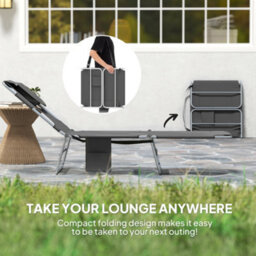 Outsunny Sun Lounger With Reading Hole, Folding Garden Lounger, Dark Grey - thumbnail 7