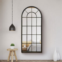 Mirroroutlet Large New Black Multi Panelled Arched Window Indoor And Outdoor Mirror 5Ft3 X 2Ft5 160Cm X 75Cm