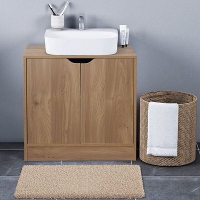 Urbn-Living Urbnliving Height 60Cm Bathroom Sink Oak Cabinet With Full Pedestal - image 1