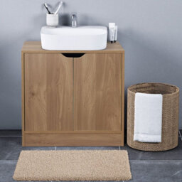 Urbn-Living Urbnliving Height 60Cm Bathroom Sink Oak Cabinet With Full Pedestal - thumbnail 1