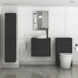 Royal Bathrooms Turin 500mm Wall Mounted Bathroom Vanity Unit With Sink 2 Drawer Matt Black & Round Countertop Basin - thumbnail 3