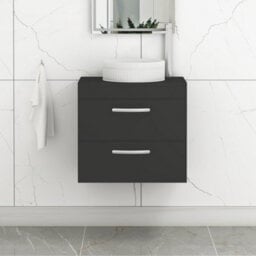 Royal Bathrooms Turin 500mm Wall Mounted Bathroom Vanity Unit With Sink 2 Drawer Matt Black & Round Countertop Basin - thumbnail 1