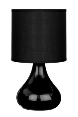 Orsina Black Ceramic Table Lamp, Sleek Droplet-Shaped Ceramic Base With Black Fabric Drum Shade, E14 Bulb - image 1