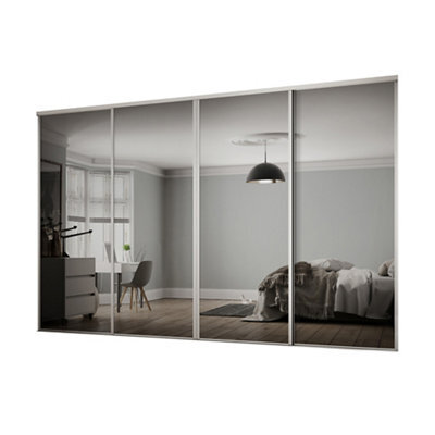 Spacepro Classic Mirrored White 4 Door Sliding Wardrobe Door Kit (H)2220mm (W)2978mm - image 1