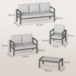 Outsunny Aluminium Garden Furniture Sofa Set With Olefin Cushions, Dark Grey - thumbnail 3