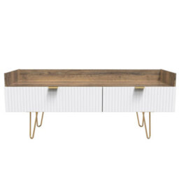 Linear Ready Assembled White Oak Effect Media Unit With 2 Drawers, (H)128Cm X (W)51.5Cm X (D)39.5Cm - thumbnail 1