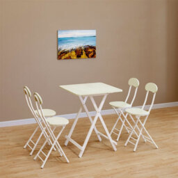 Living And Home Outdoor Square White Mdf Wooden Tabletop Folding Table Foldable Table With Metal Leg 600 X 600 mm