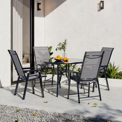 Breeins 5 Piece Outdoor Black Furniture Set Dining Set Glass Umbrella Table Folding Chair For Patio Lounge Balcony 105Cm - image 1