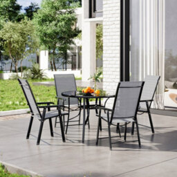 Breeins 5 Piece Outdoor Black Furniture Set Dining Set Glass Umbrella Table Folding Chair For Patio Lounge Balcony 105Cm - thumbnail 2