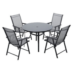 Breeins 5 Piece Outdoor Black Furniture Set Dining Set Glass Umbrella Table Folding Chair For Patio Lounge Balcony 105Cm - thumbnail 3