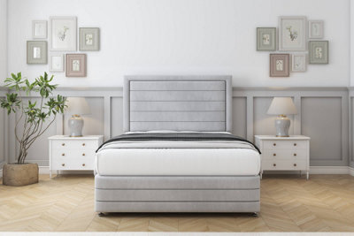 "Sloomy Ashford Silver Naples Divan Bed Set 2 Drawers Left Side - 26"" Strutted  & 12"" Footboard 3' Single" - image 1
