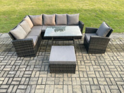Fimous Outdoor Furniture Garden Dining Set Rattan Corner Sofa Set With Rectangular Dining Table Armchair - thumbnail 1