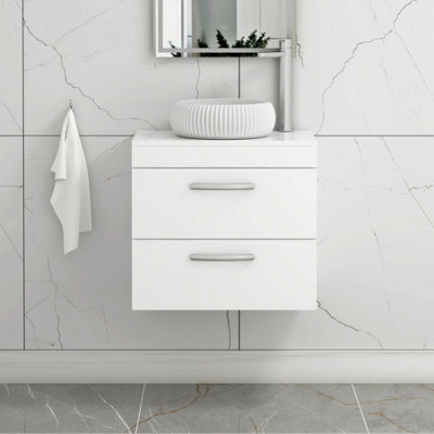 Royal Bathrooms Turin 800mm Wall Mounted Bathroom Vanity Unit With Sink 2 Drawer Gloss White & Milan Countertop Basin - image 1