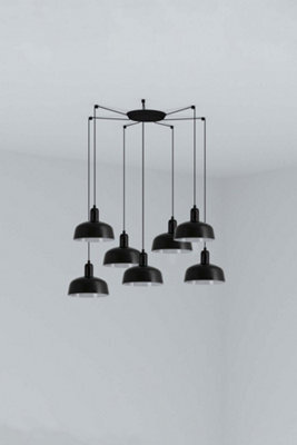 Luminosa Lighting Luminosa Tatawin Small Cluster Pendant Ceiling Light Black, Gloss Black 7X E27